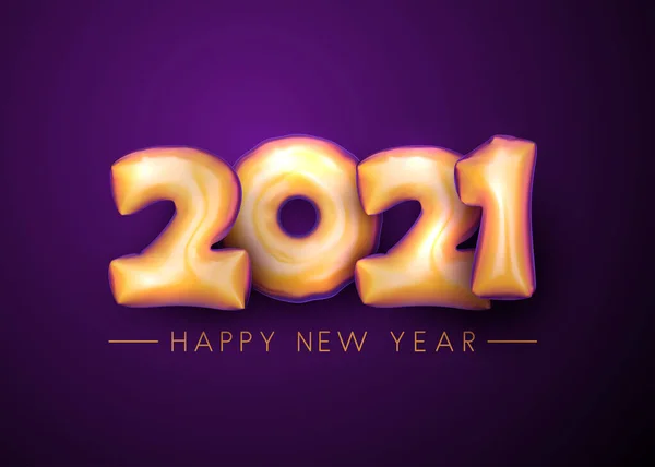 Золота Фольгова Куля 2021 Знак Фіолетовому Фоні Новорічним Знаком Векторні — стоковий вектор