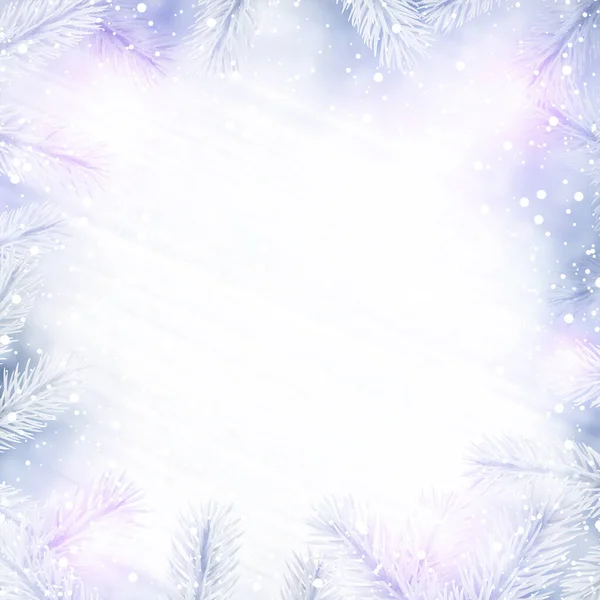 Pastellfarben Streichen Hintergrund Mit Schneebedeckten Fichtenzweigen Etwas Platz Für Ihren — Stockvektor