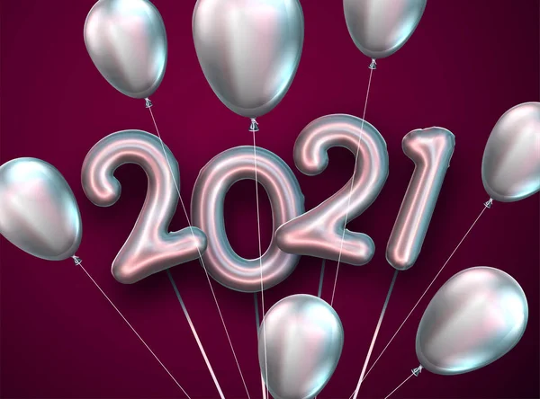 2021年银牌气球和带螺纹的椭圆形气球 深红色背景 文字空间 病媒假日图解 — 图库矢量图片