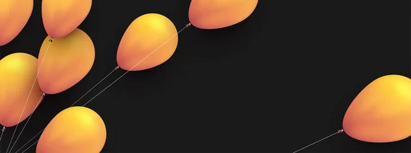 Gele Ballonnen Met Draden Zwarte Achtergrond Ruimte Voor Tekst Vector — Stockvector