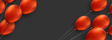 Kara Cuma, siyah arka plan, iplikli kırmızı balonlar. Mesaj için yer var. Vektör illüstrasyonu.