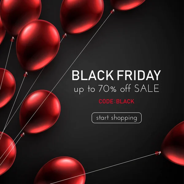 Black Friday Dark Background Red Foil Balloons Web Site Template — Stock Vector