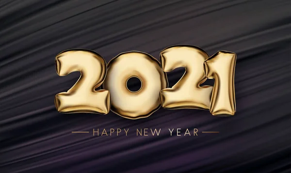 2021年金箔气球在黑色笔划的背景上签名 祝您新年快乐 病媒假日图解 — 图库矢量图片