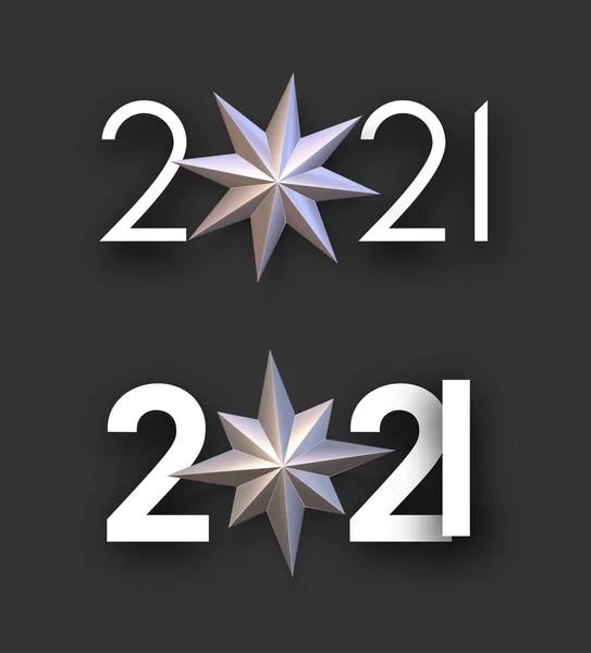 2021年には 0ではなく 青銅製の星の白いサインのセット 黒の背景 ベクターホリデーイラスト — ストックベクタ