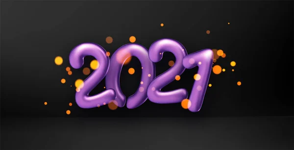 紫罗兰2021气球在黑色背景上的标志 病媒假日图解 — 图库矢量图片