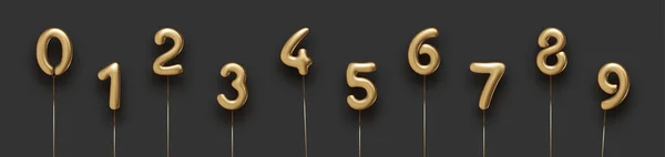Conjunto Isolados Números Balão Folha Dourada Com Fios Sobre Fundo — Vetor de Stock