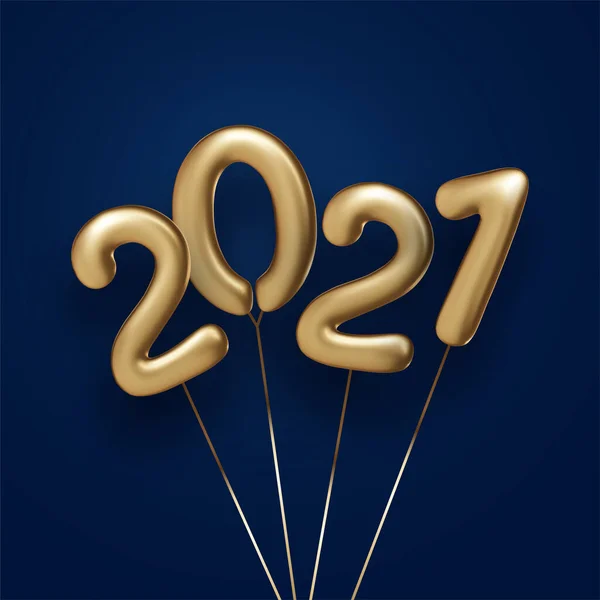 Gouden 2021 Ballonnen Met Schroefdraad Donkerblauwe Achtergrond Vector Vakantie Illustratie — Stockvector
