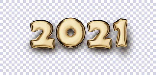 Gouden Folie 2021 Ballon Teken Transparante Achtergrond Vector Vakantie Illustratie — Stockvector