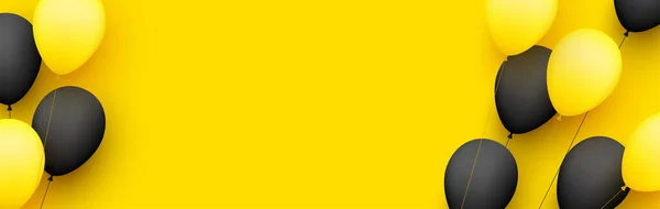 Μαύρα Και Κίτρινα Μπαλόνια Κλωστές Κίτρινο Φόντο Χώρος Για Κείμενο — Διανυσματικό Αρχείο