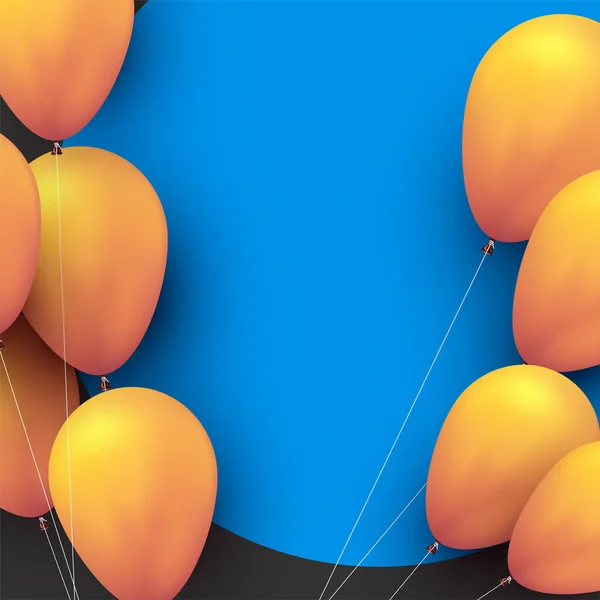 青と黒の背景に糸で黄色の風船 テキスト用のスペース ベクターのお祝いイラスト — ストックベクタ
