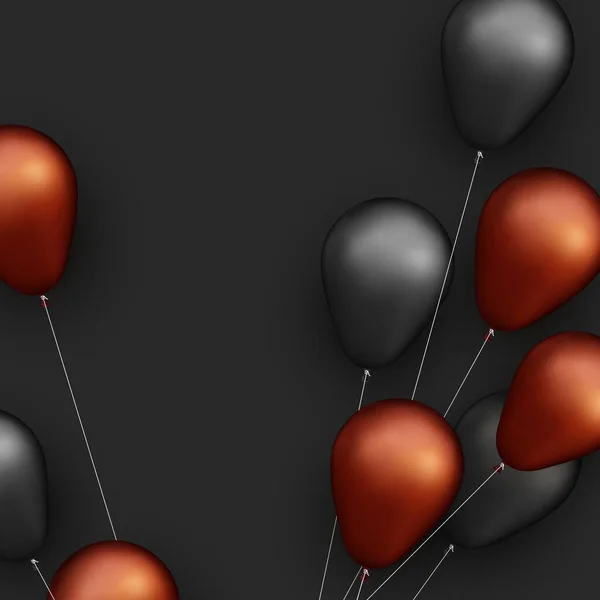 Globos Papel Aluminio Negro Cobre Con Hilos Sobre Fondo Negro — Archivo Imágenes Vectoriales