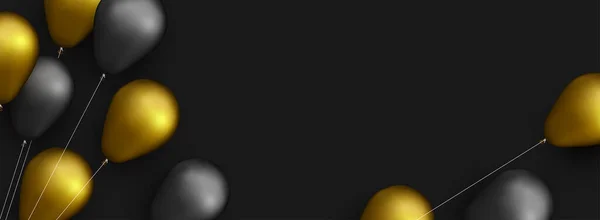 Μπαλόνια Από Μαύρο Και Χρυσό Φύλλο Κλωστές Μαύρο Φόντο Χώρος — Διανυσματικό Αρχείο