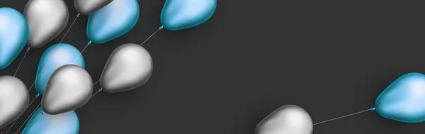 Zilverkleurige Blauwe Folieballonnen Met Draden Zwarte Achtergrond Ruimte Voor Tekst — Stockvector