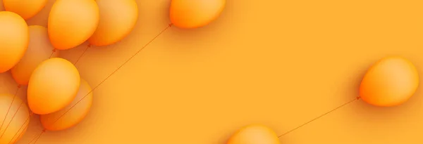 Orangefarbene Ballons Mit Fäden Auf Orangefarbenem Hintergrund Raum Für Text — Stockvektor