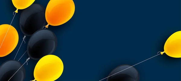 Κίτρινα Πορτοκαλί Και Μαύρα Μπαλόνια Κλωστές Σκούρο Μπλε Φόντο Χώρος — Διανυσματικό Αρχείο