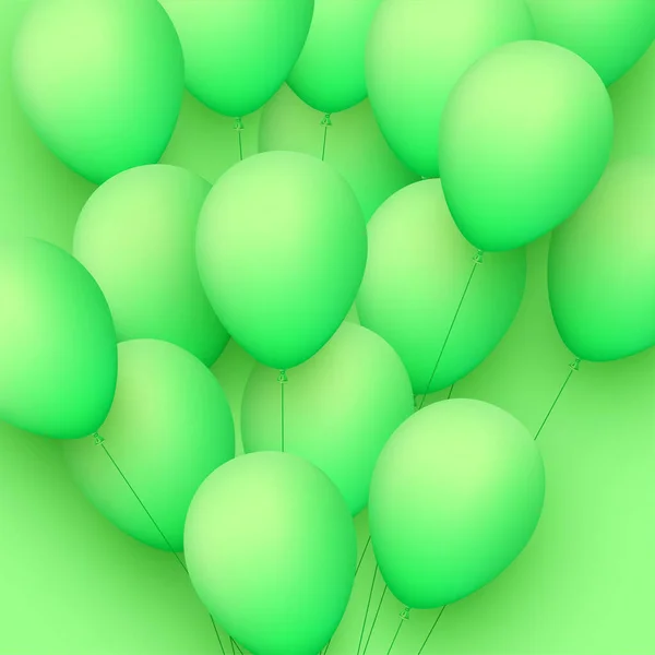 Lichtgroene Ballonnen Met Draden Lichtgroene Achtergrond Vector Feestelijke Illustratie — Stockvector