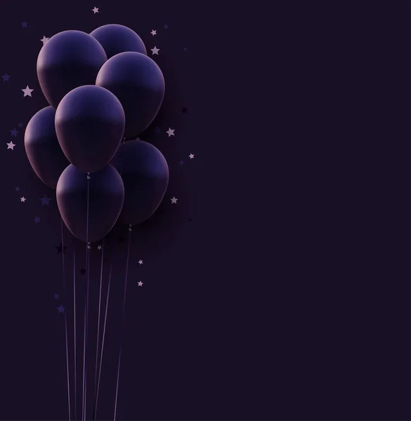 Ein Bündel Matt Dunkelvioletter Luftballons Mit Fäden Auf Dunklem Hintergrund — Stockvektor