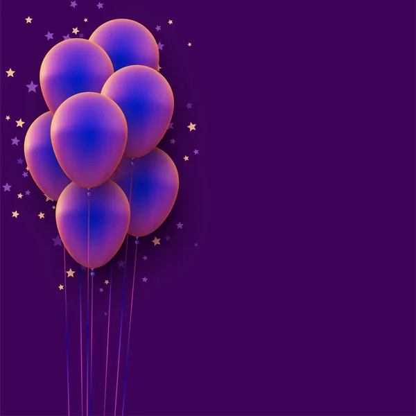 Globos Gradiente Azul Violeta Con Hilos Sobre Fondo Violeta Confiti — Vector de stock