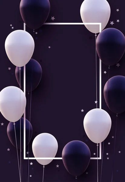 Cadre Vertical Avec Ballons Violet Foncé Mat Blanc Avec Des — Image vectorielle