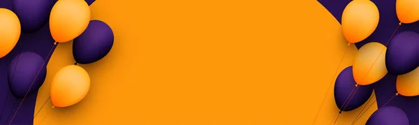 Pomarańczowe Fioletowe Balony Nitkami Ciemnym Fioletowym Pomarańczowym Tle Miejsce Tekst — Wektor stockowy
