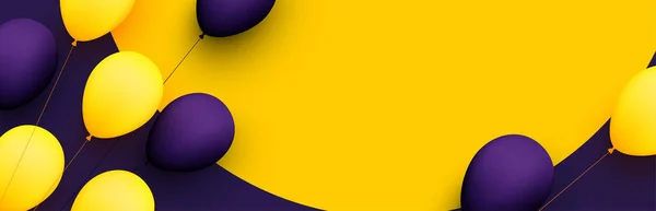 Ballons Jaunes Violets Avec Des Fils Sur Fond Violet Foncé — Image vectorielle