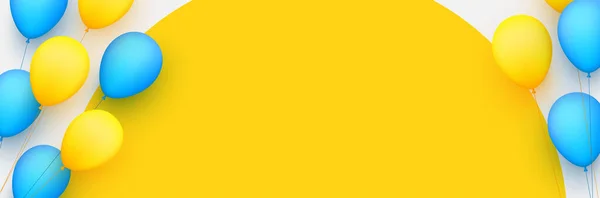 Μπλε Και Κίτρινα Μπαλόνια Κλωστές Κίτρινο Στρογγυλό Φόντο Λευκό Χώρος — Διανυσματικό Αρχείο
