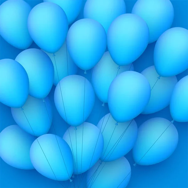 Bouquet Ballons Bleus Avec Des Fils Sur Fond Bleu Illustration — Image vectorielle