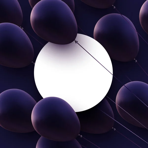 Weißer Runder Rahmen Mit Dunkelmatten Violetten Luftballons Mit Fäden Raum — Stockvektor