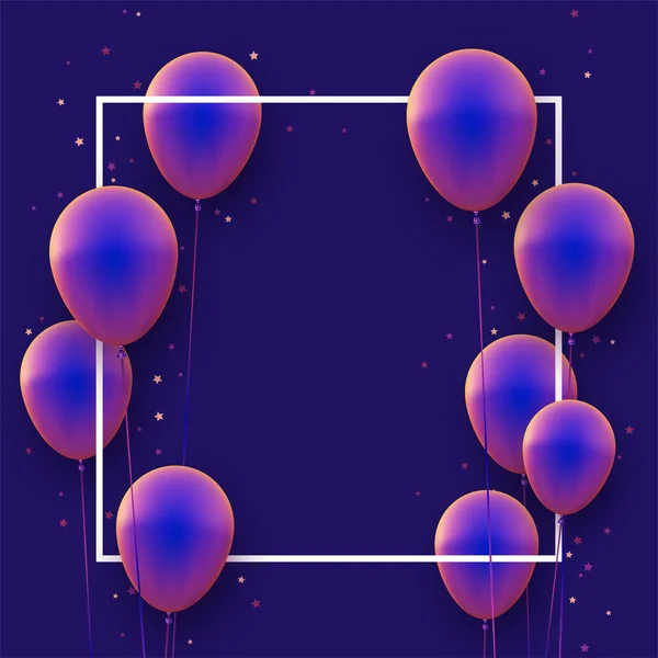 Cadre Carré Avec Ballons Dégradés Bleus Violets Avec Des Fils — Image vectorielle