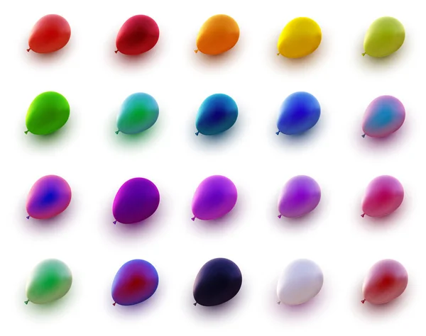 Set Multicolored Gradient Balloons Threads White Background Vector Festive Illustration — Stock Vector