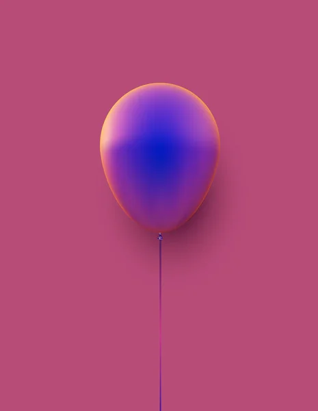 Balão Azul Com Fita Fundo Rosa Ilustração Festiva Vetorial — Vetor de Stock