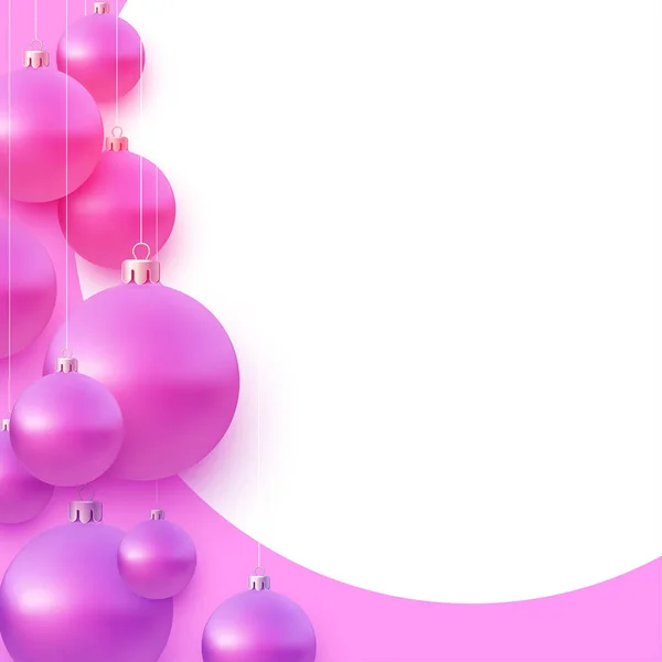 Abgerundeter Hintergrund Mit Rosa Christbaumkugeln Die Schnüren Hängen — Stockvektor