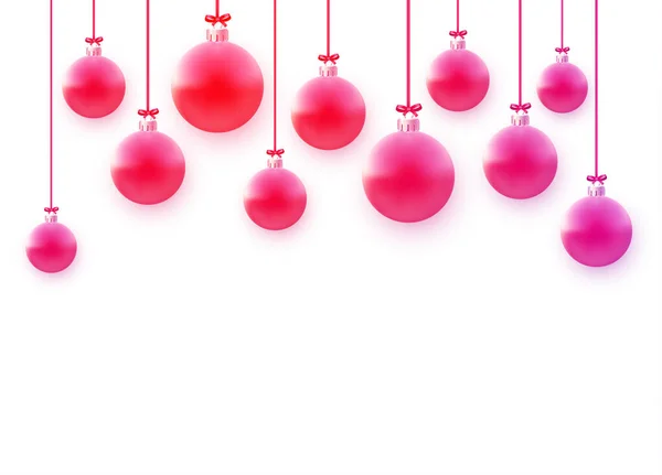 Bolas Árvore Natal Vermelho Penduradas Fitas Rosa Vermelha Com Arco — Vetor de Stock