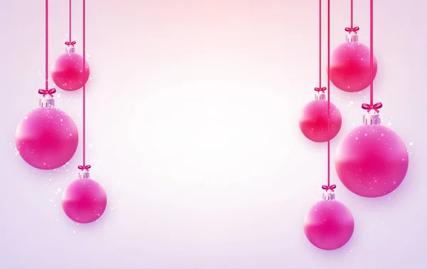 Рожеві Ялинкові Кульки Висять Рожевих Червоних Стрічках Бантом Білому Тлі — стоковий вектор
