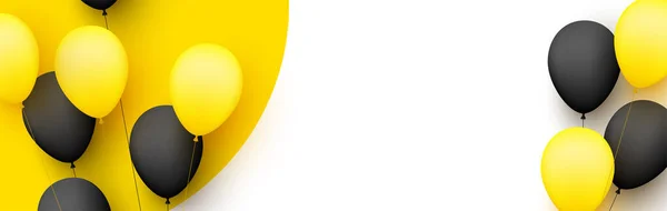 Czarne Żółte Balony Nitkami Żółto Białym Tle Miejsce Tekst Wektor — Wektor stockowy
