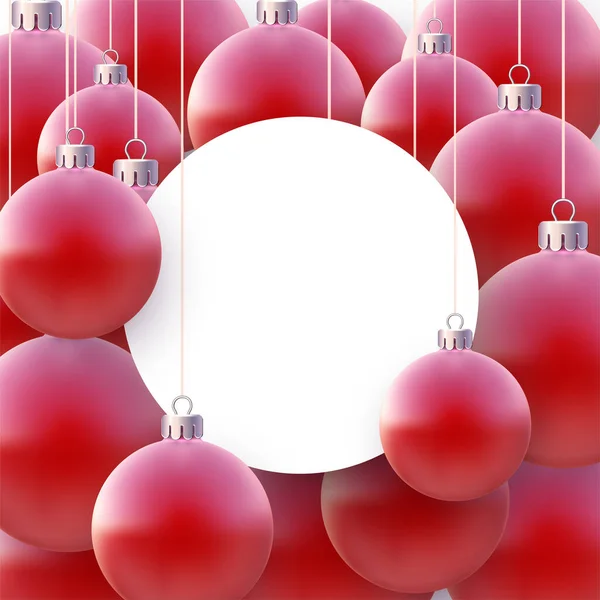 文字列にかかって赤いクリスマスツリーのボールと紙の背景 テキスト用のスペース ベクターホリデーイラスト — ストックベクタ