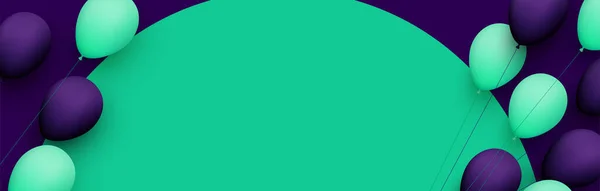 緑の丸い背景に糸で緑と紫の風船 テキスト用のスペース ベクターのお祝いイラスト — ストックベクタ