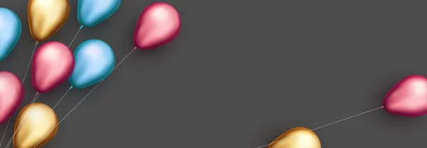 Palloncini Lamina Blu Rosa Gialla Con Fili Fondo Grigio Scuro — Vettoriale Stock