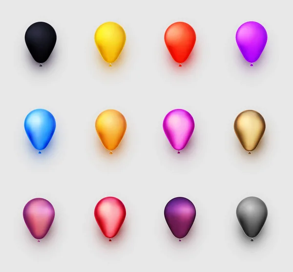 Uppsättning Ballonger Olika Färger Ljusgrå Bakgrund Vektor Festlig Illustration — Stock vektor