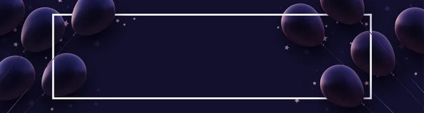 Horizontální Rám Matně Tmavými Fialovými Balónky Nitěmi Tmavomodrém Pozadí Hvězdné — Stockový vektor