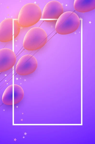 Вертикальна Рамка Синьо Фіолетовими Градієнтними Кулями Нитками Яскраво Фіолетовому Фоні — стоковий вектор