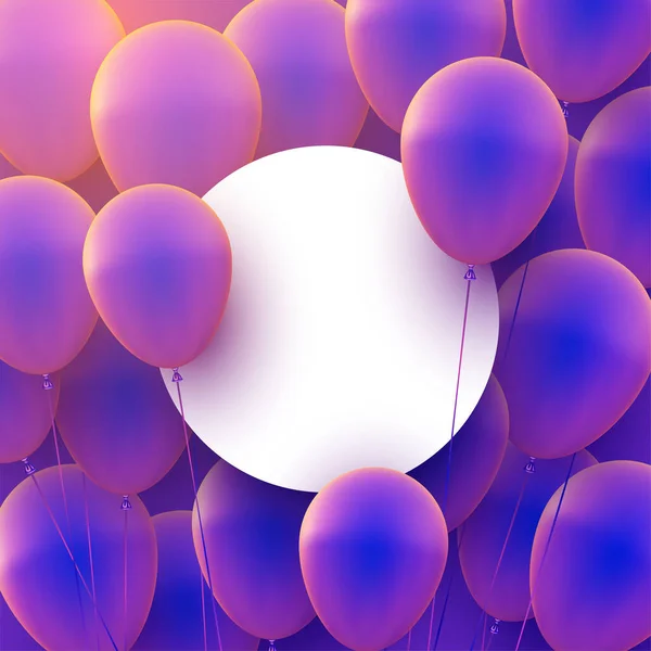 Cadre Rond Blanc Avec Ballons Dégradés Bleus Violets — Image vectorielle