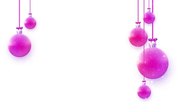 Розовые Рождественские Шары Висят Розовых Красных Лентах Луком Белом Фоне — стоковый вектор