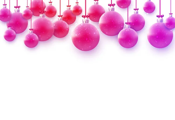 Bolas Árvore Natal Rosa Penduradas Fitas Rosa Vermelha Com Arco — Vetor de Stock