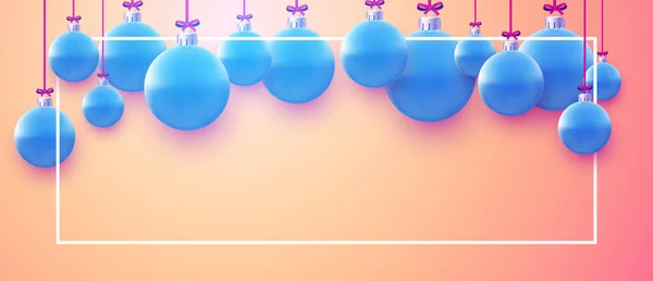 파란색 크리스마스 버블이 분홍색 리본에 프레임 모양을 문자를 축제의 — 스톡 벡터