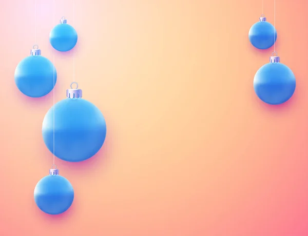 Bola Azul Navidad Colgando Hilos Fondo Color Melocotón Espacio Para — Archivo Imágenes Vectoriales