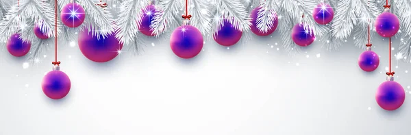 Růžové Modré Gradient Vánoční Koule Visí Červených Stuhách Mašlí Stříbrné — Stockový vektor