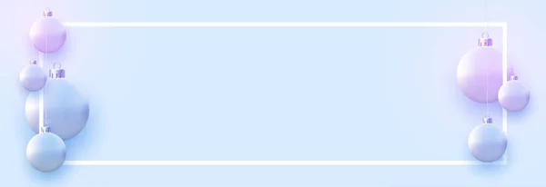Horizontalrahmen Mit Matt Hellblauen Weihnachtskugeln Die Fäden Hängen Raum Für — Stockvektor