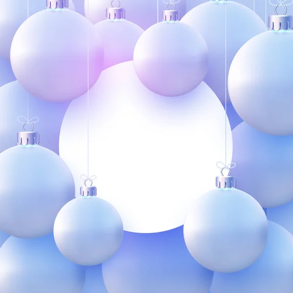 Cadre Rond Blanc Avec Des Boules Noël Bleu Clair Mat — Image vectorielle