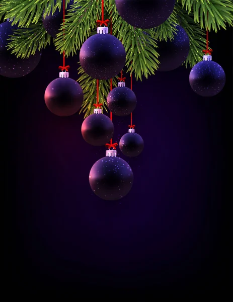 Matt Dark Blue Violet Christmas Baubles Eluce Branches — стоковый вектор